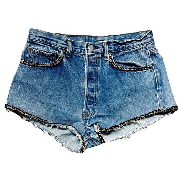 Urban Renewal Medium Wash Raw Hem Jean Shorts S - Picture 1 of 7